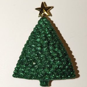 Christmas Tree Brooch Vintage Sparkle Green